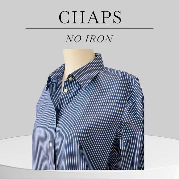 CHAPS Blue White Striped Long Sleeve Button Pinstripes Blouse Sz Medium - Picture 13 of 13